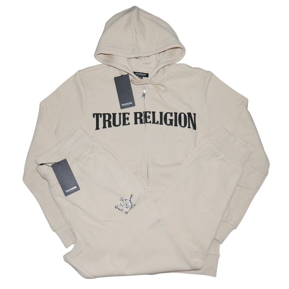True Religion Men's Fleece Sweatsuit 2 Piece Tracksuit Matching Hoodie Joggers - Picture 11 of 16